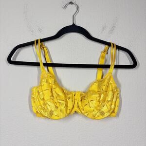 Implicite Size 34D Lace Balconette Bra Yellow Underwired Adjustable Straps